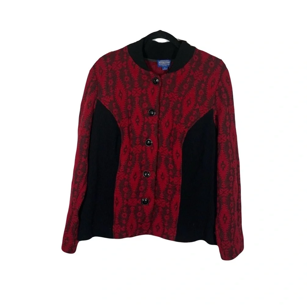 Pendleton Button Cardigan Jacket Red Western Aztec Design Wool Womens Size 1X